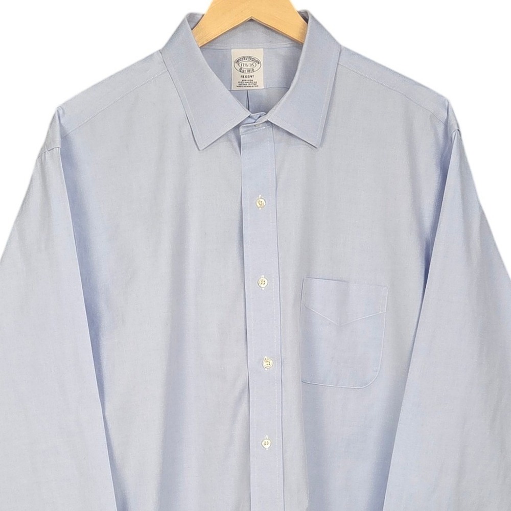 Brooks Brothers Dress Shirt Mens 17.5-35 Blue Regent Non-Iron Long Sleeve Cotton